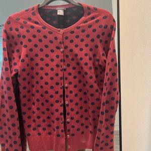 Ann Taylor Factory Red And Blue Polka Dot Cardigan Size S